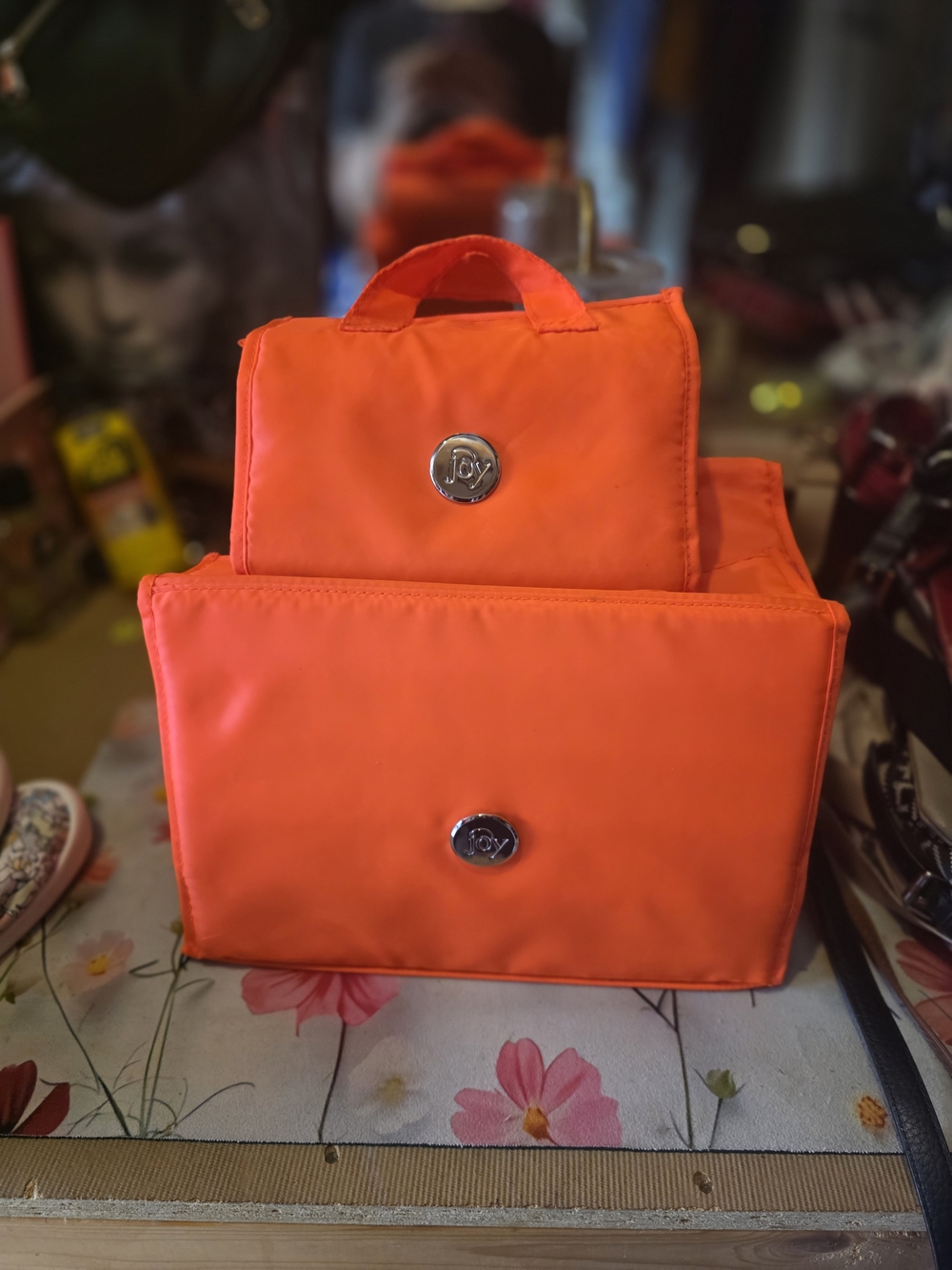 Joy Mangano Bright Orange Travel Cosmetic Organizer Bag